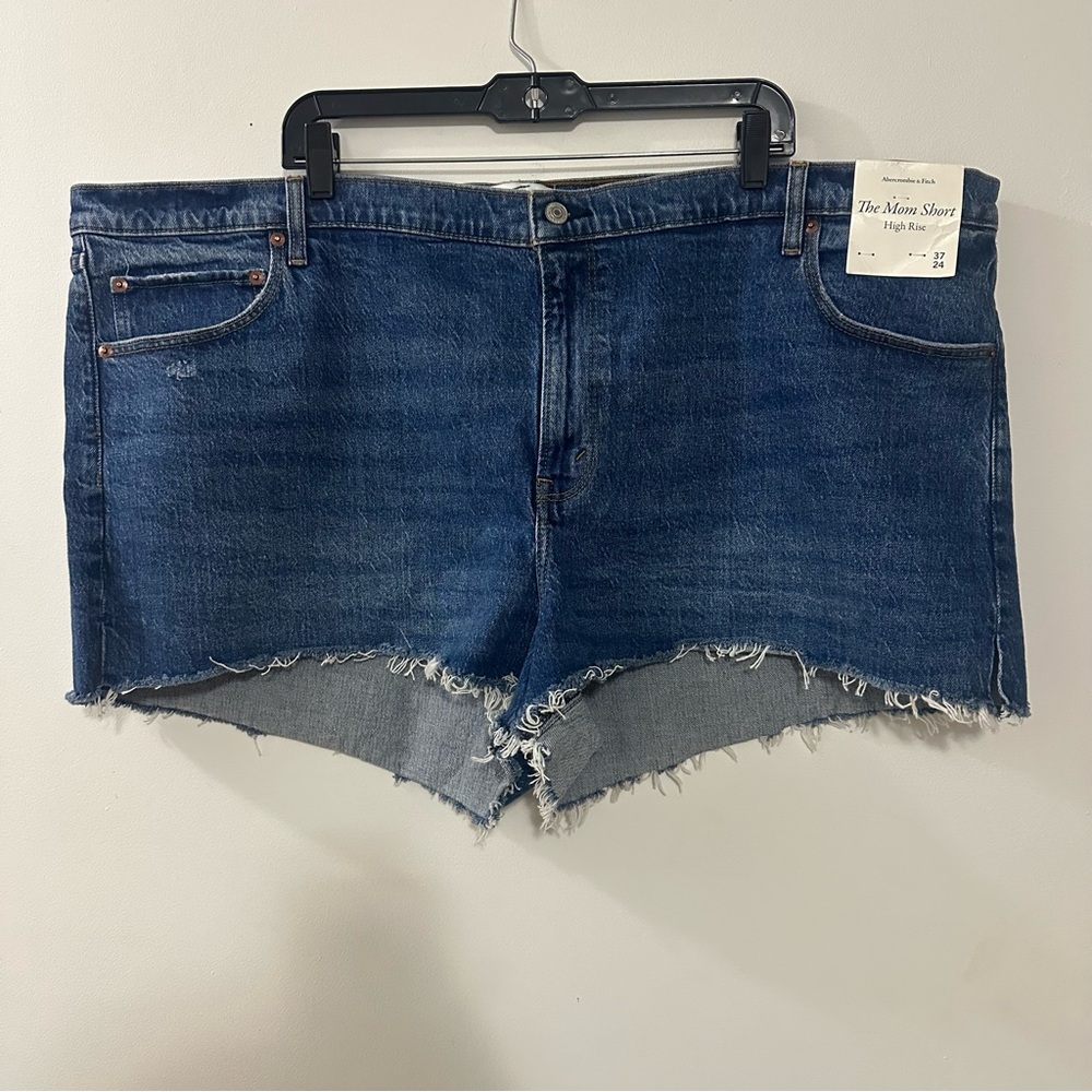 Abercrombie & Fitch The Mom Short High Rise Raw Hem Jean Shorts 37 / 24 New